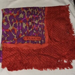 Coach Vibrant Red and Purple Wool Scarf/Wrap
